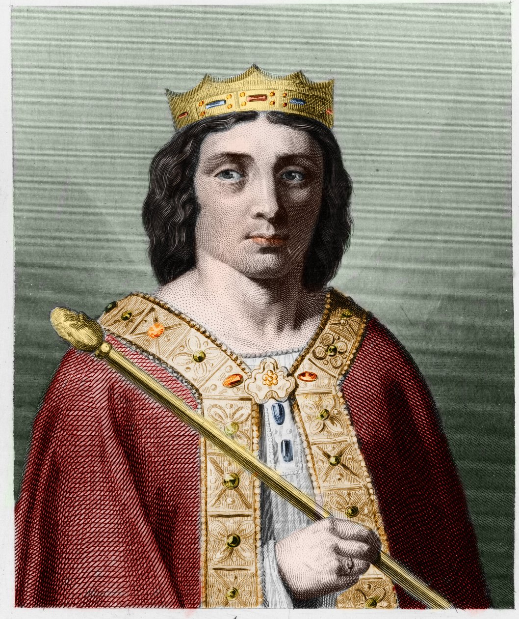 Muotokuva Childeric II:sta (v. 653 - 675), Austraasian kuninkaan "" Histoire des Francais" -kirjassa Lavallee, kaiverrus, sd. tekijältä Unknown artist