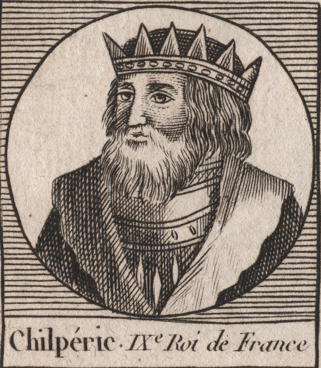 Chilperic I:n (539 - 584), Neutrian kuninkaan muotokuva - Chilperic I, Merovingian Ranskan kuningas - kaiverrus Charles Constant Le Tellierin "Instruction sur l