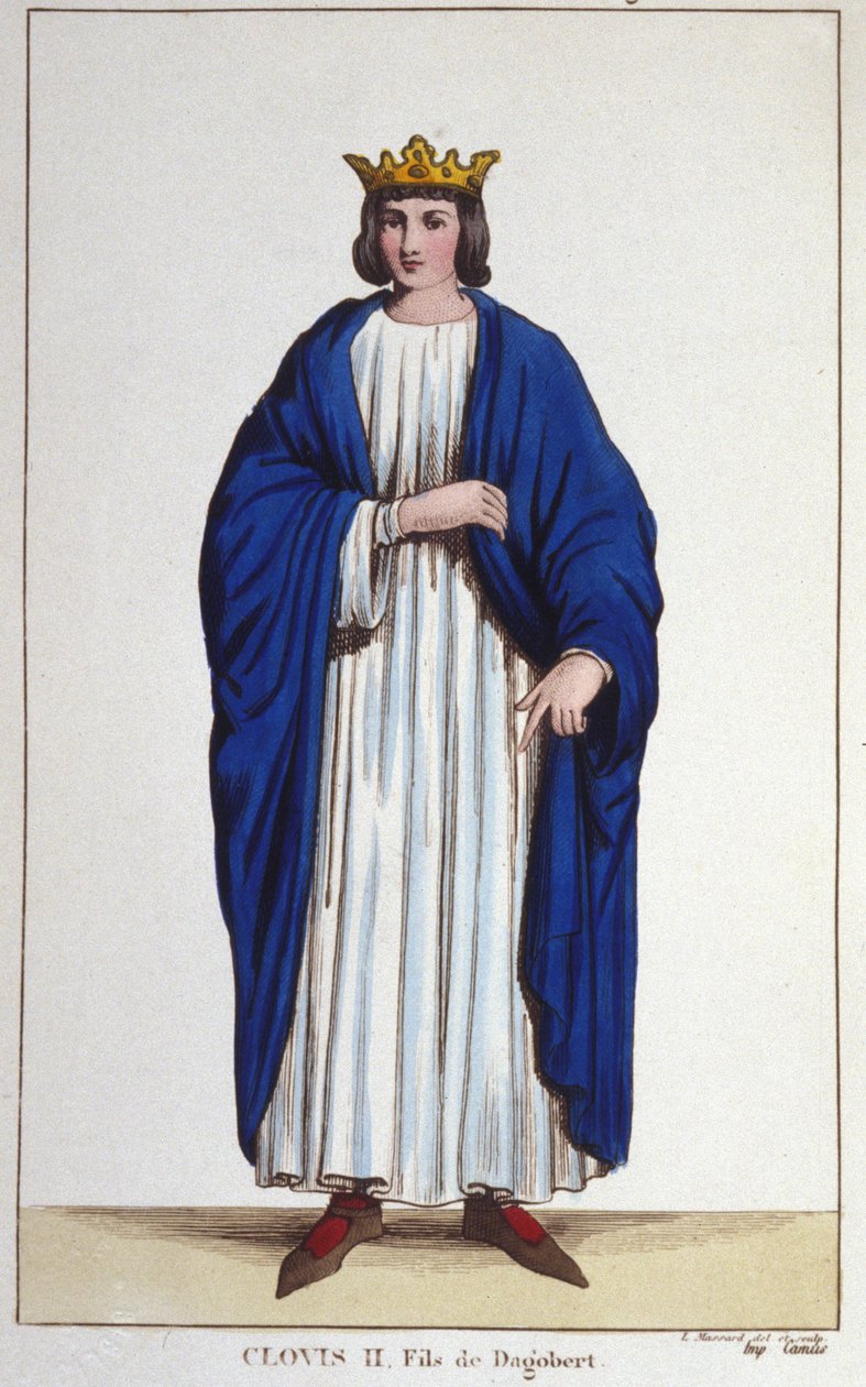 Muotokuva Clovis II:sta (? - 657), Neutrian, Burgundin ja Austrasian kuninkaan kaiverrus vuodelta 1830 tekijältä Unknown artist