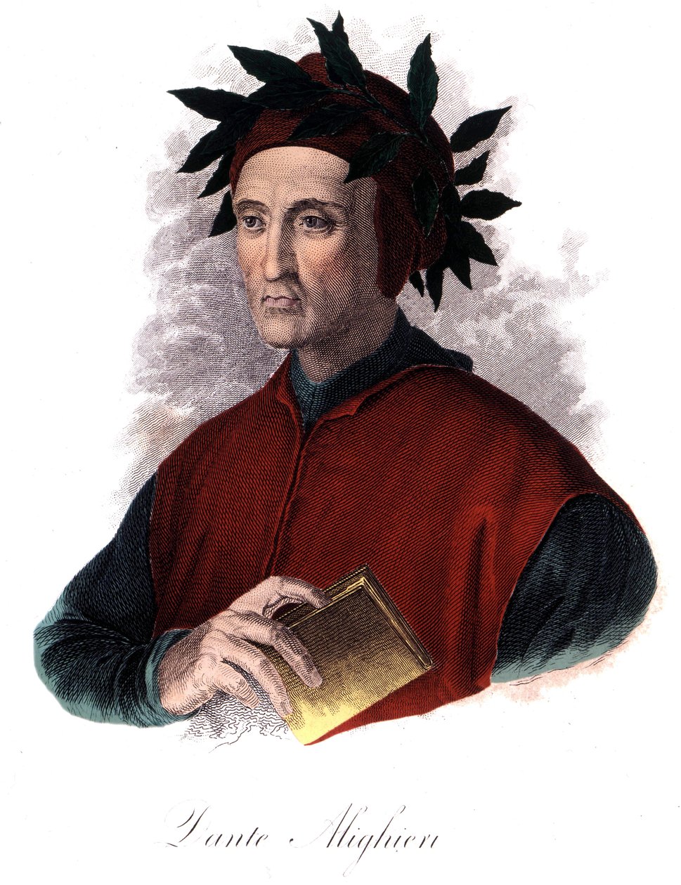 Italian runoilijan Danten (1265-1321) muotokuva, kaiverrus 1800-luvulta. tekijältä Unknown artist