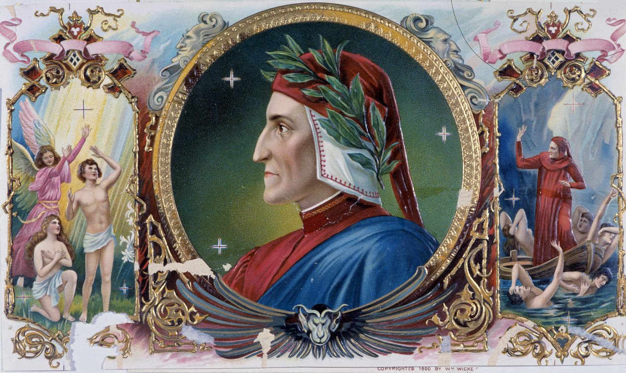 Danten muotokuva - sikarilaatikon etiketti, 1800-luvun loppu tekijältä Unknown artist
