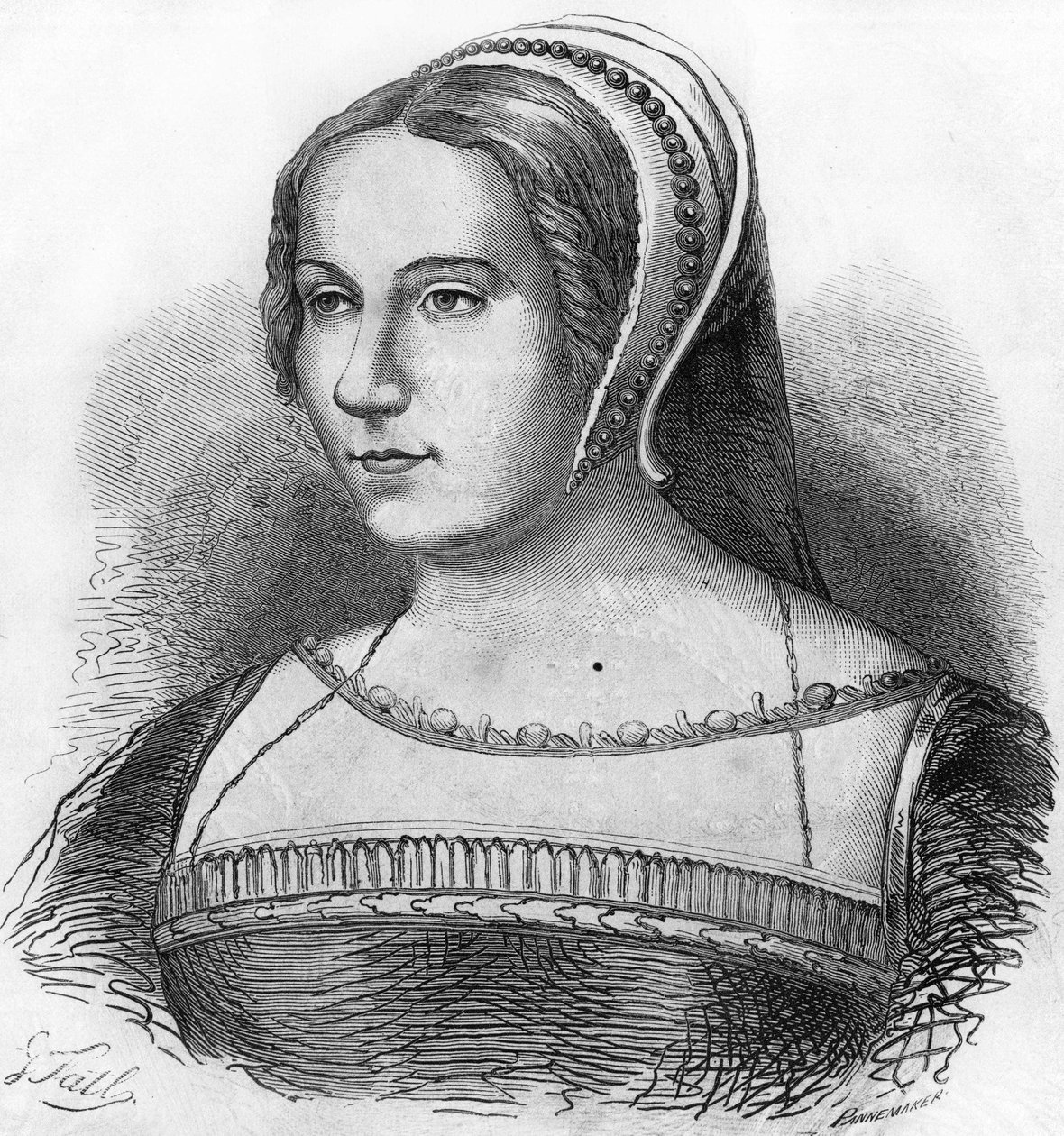 Diane de Poitiersin (1499-1566) muotokuva, Henry II:n suosikki, kaiverrus 1800-luvulta. tekijältä Unknown artist