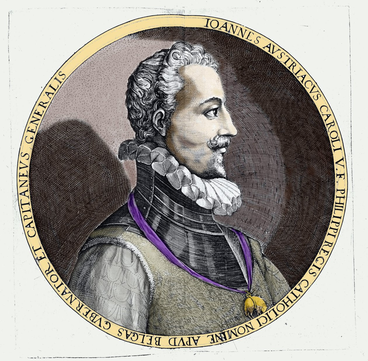 Itävallan Don Juanin (1547-1578), Kaarle V:n aviottoman pojan (1500-1558) muotokuva. Kaiverrus tekijältä Unknown artist