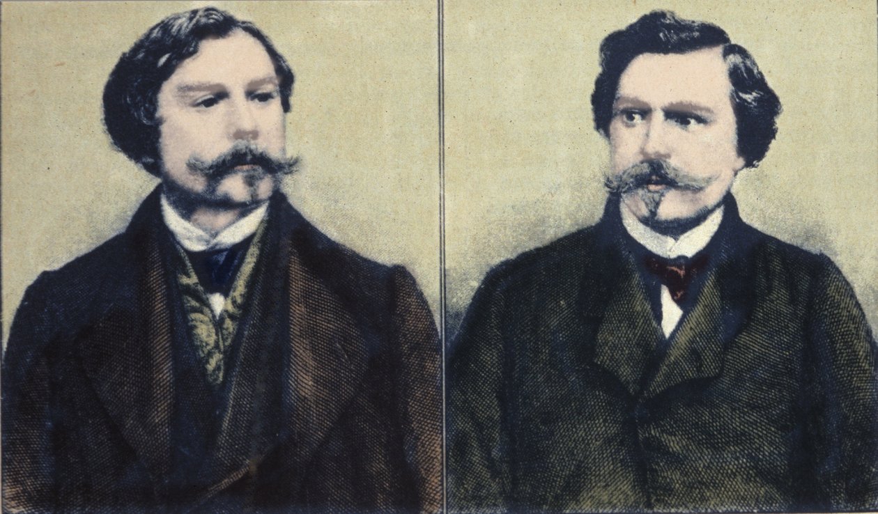 Edmond Goncourtin (1822-1896) ja Jules Goncourtin (1830-1870) kirjailijoiden veljien muotokuva. tekijältä Unknown artist