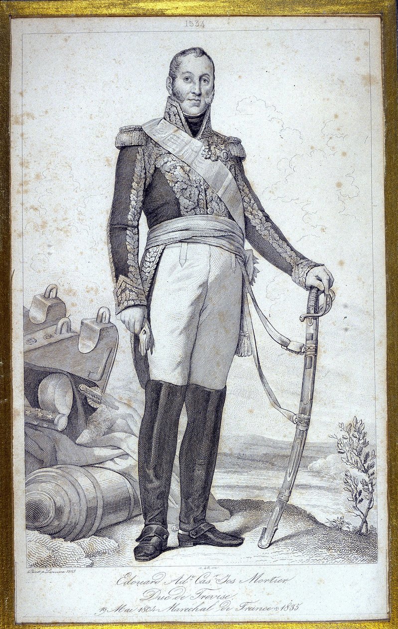 Edouard Adolphe Casimir Joseph Mortierin muotokuva, Trevisen herttua (1768-1835), Ranskan Marechal. Kaiverrus 1800-luvulta. tekijältä Unknown artist