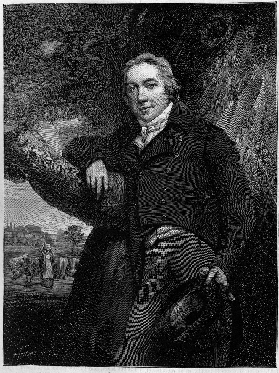 Muotokuva Edward Jenneristä (1749-1823), englantilainen lääkäri ja luonnontieteilijä, isorokkorokotteen keksijä. Kauden kaiverruksesta. Kaiverrus "" La Nature: revue des sciences et de leurs applications aux arts et a l
