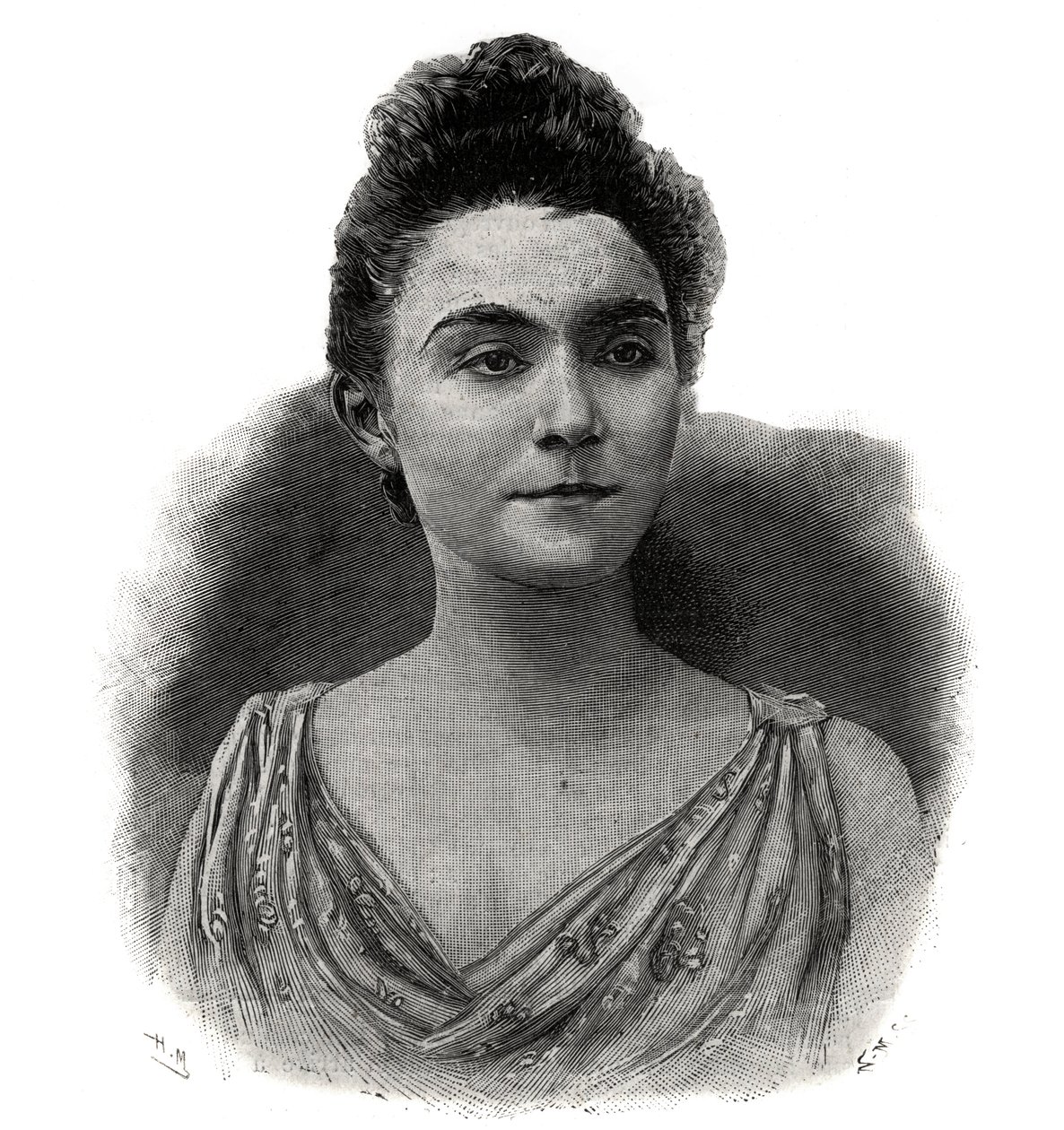 Emma Lauren muotokuva Esther Guilbert, nimi Yvette Guilbert (1865-1944) Kahvikonsertin ranskalainen laulaja - Kaiverrus 1892 tekijältä Unknown artist