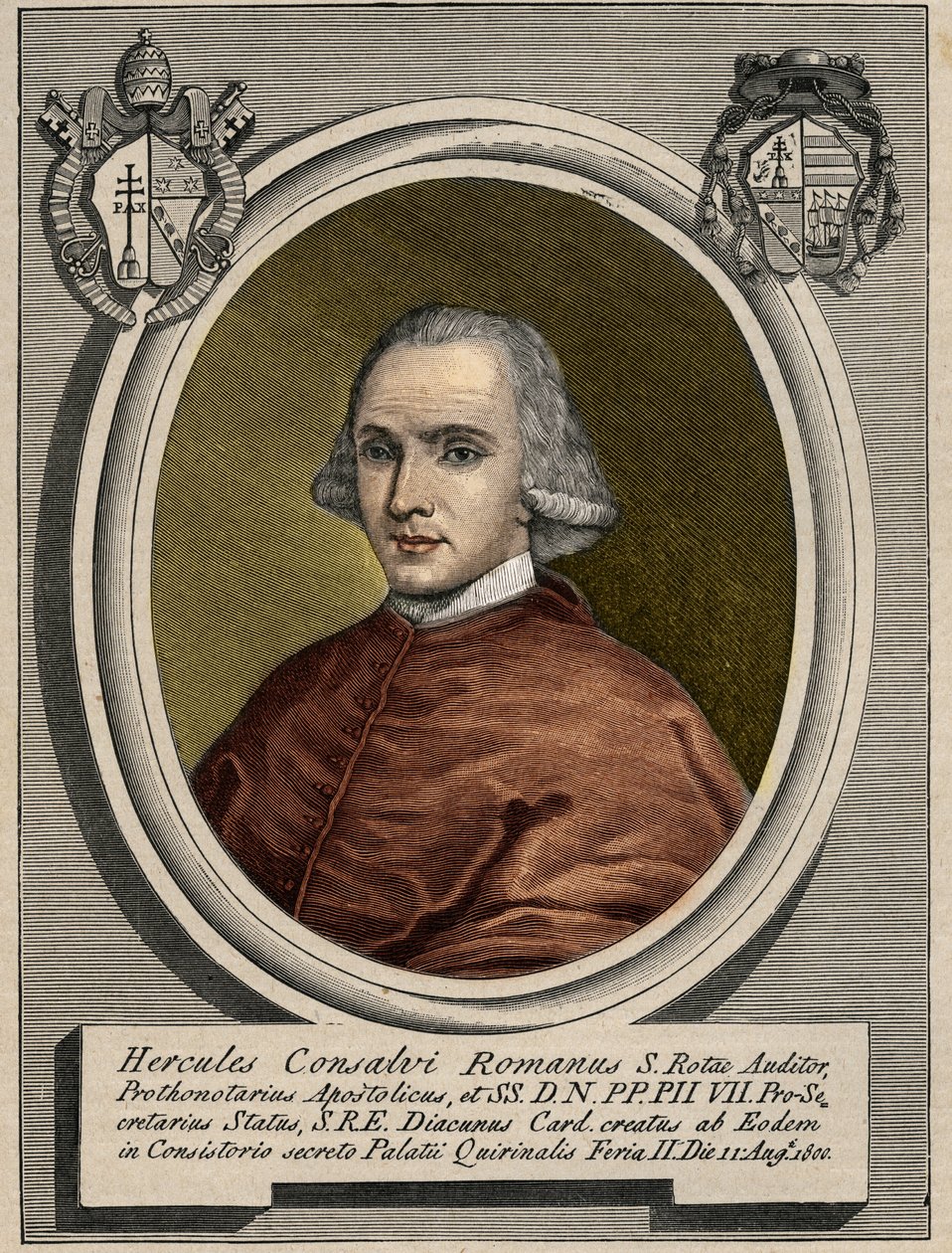 Pius VII:n kardinaalivaltiosihteerin Ercole (Hercules) Consalvin (1757-1824) muotokuva. Kaiverrus 1800-luvulta. tekijältä Unknown artist