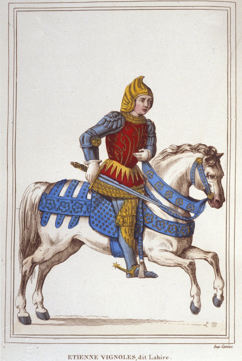 Etienne de Vignolesin tai Vignolles dit La Hiren (Lahire) muotokuva. Ranskalainen warman 1390-1443.kaiverrus vuodelta 1830 tekijältä Unknown artist