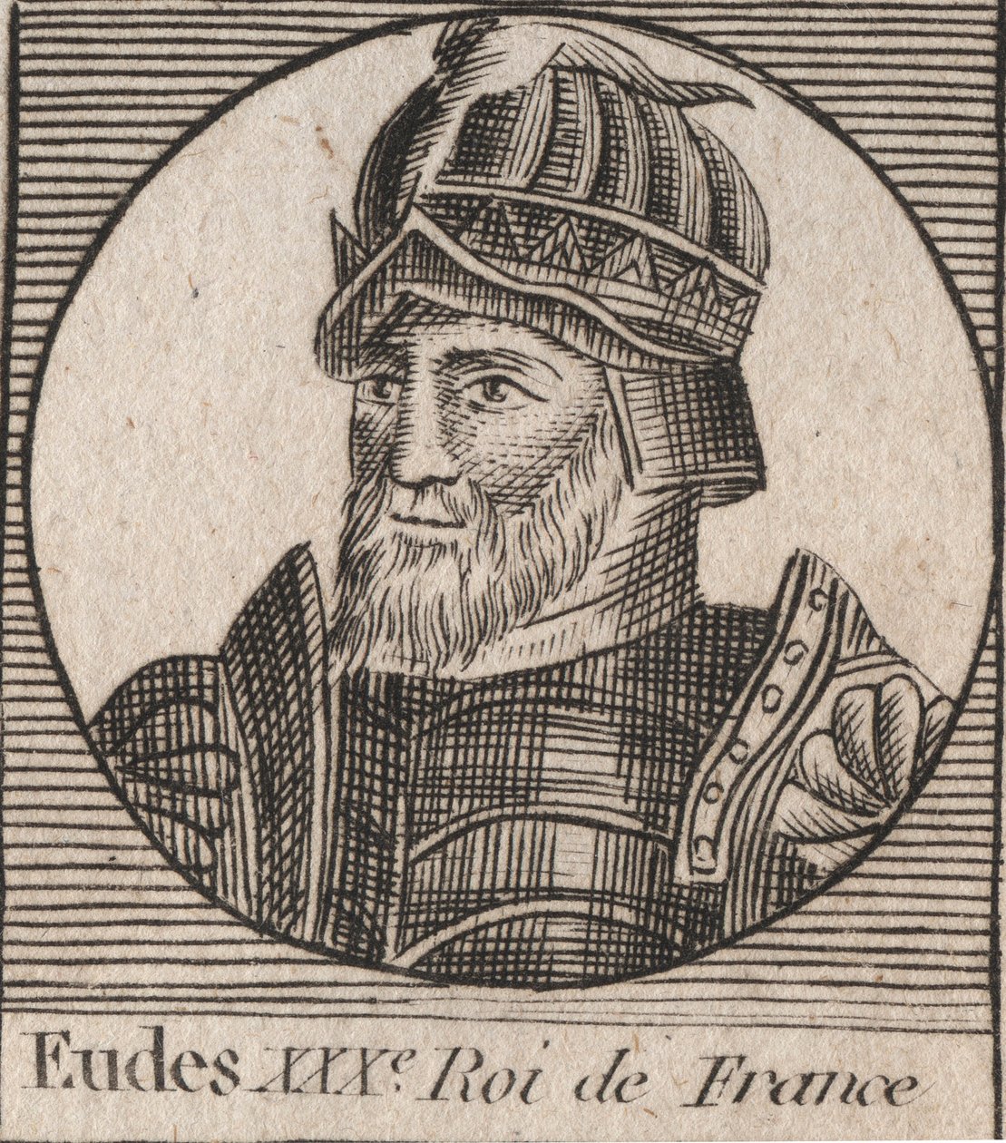 Eudeksen (Odon) muotokuva (v. 860 - 898), Pariisin ja Troyesin kreivi, silloinen Ranskan kuningas - EUDES-pariisin kreivi, joka valittiin Ranskan valtaistuimelle Kaarle keisarin kukistumisen jälkeen - kaiverrus "Instruction sur l