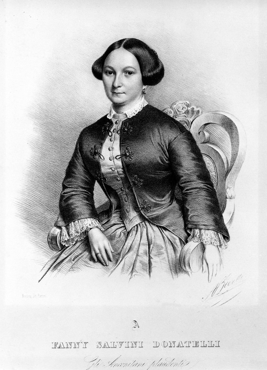 Muotokuva Fanny Salvini Donatellista, laulajasta, joka esitti ensimmäisen Violetan Giuseppe Verdin "La Traviatassa" vuonna 1853. tekijältä Unknown artist