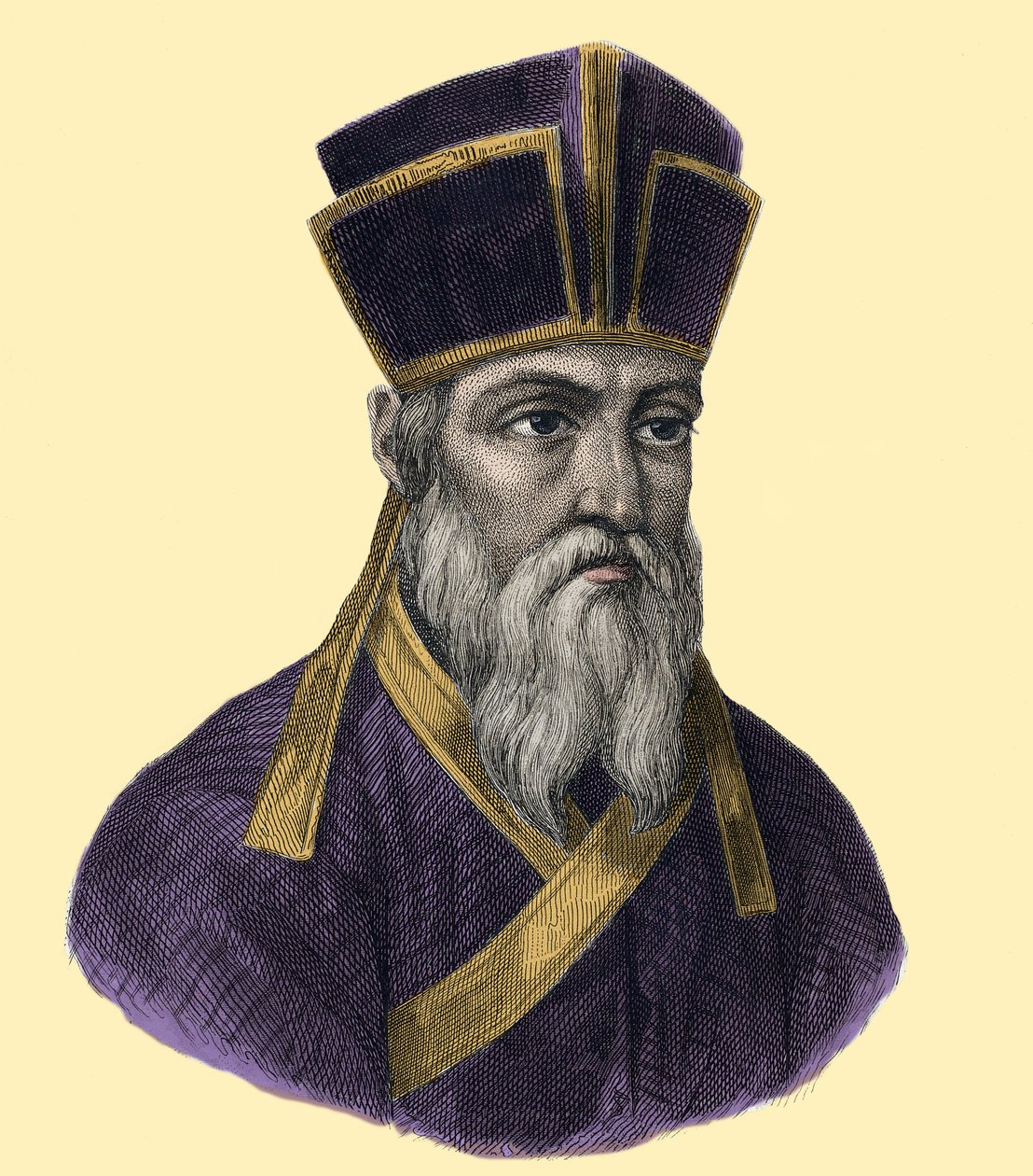 Isä Matteo Riccin (1552-1610), italialaisen jesuiitin, Kiinan katolisen lähetystyön perustajan muotokuva”” Kaiverrus 1800-luvulta tekijältä Unknown artist