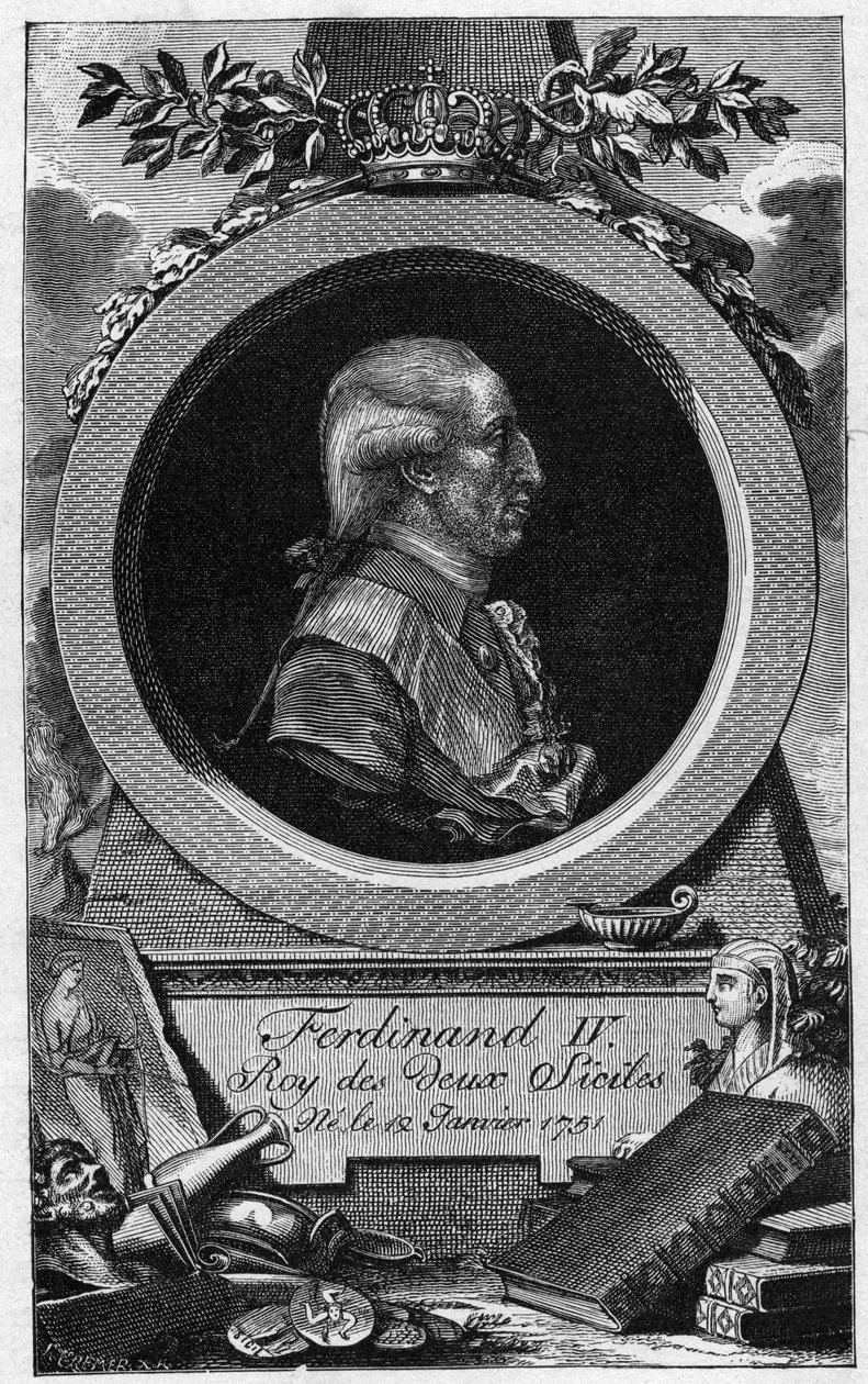 Muotokuva Ferdinand I:stä kahdesta sisiliasta (tai Ferdinand IV:stä Napolista) (1751-1825) - 1800-luvun kaiverrus tekijältä Unknown artist