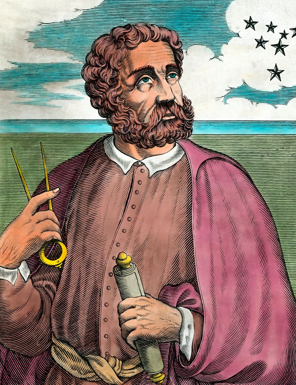 Fernand de Magellanin (1480-1521), portugalilaisen navigaattorin muotokuva - Kaiverrus 1500-luvulta - Yksityiskokoelma - Portugalilaisen tutkimusmatkailijan Ferdinand Magellanin (1480-1521) muotokuva - Kaiverrus 1500-luku - Yksityinen kokoelma tekijältä Unknown artist