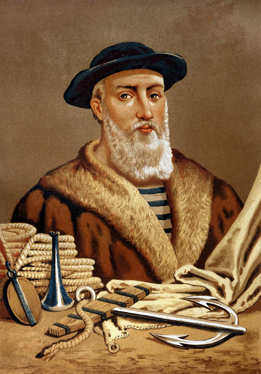 Fernando de Magellanin muotokuva. portugaliksi Fern¿o de Magalh¿es portugalilainen navigaattori (1480-1521). kuuluisien miesten ja naisten jälkeen. Barcelona 1877. tekijältä Unknown artist