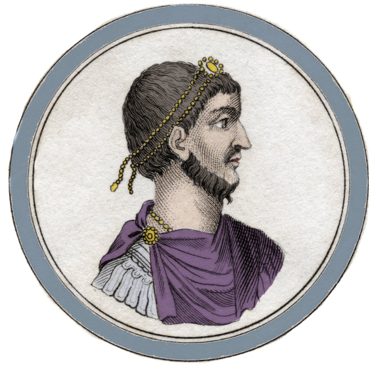 Muotokuva Flavius Claudius Julianuksesta (331-363), jota kutsutaan Julianus luopioksi, jota kutsuttiin myös Julianus filosofiksi tai Julianus II:ksi tai Julianus keisariksi. Kaiverrus 1800-luvulta. tekijältä Unknown artist