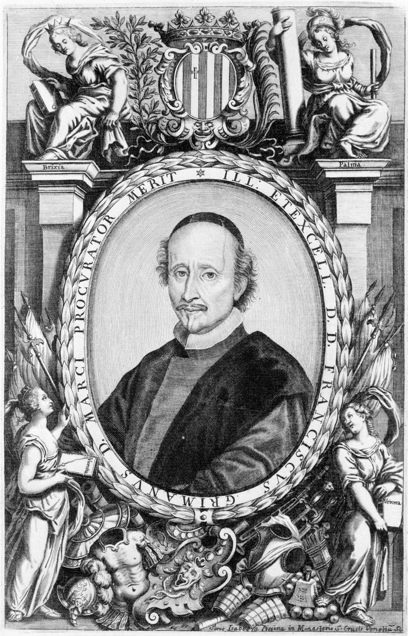 Muotokuva Francesco Grimanista, 1500-luvun venetsialaisesta kirkosta. Hän oli Venetsian piispa ja patriarkka. Kaiverrus tekijältä Unknown artist