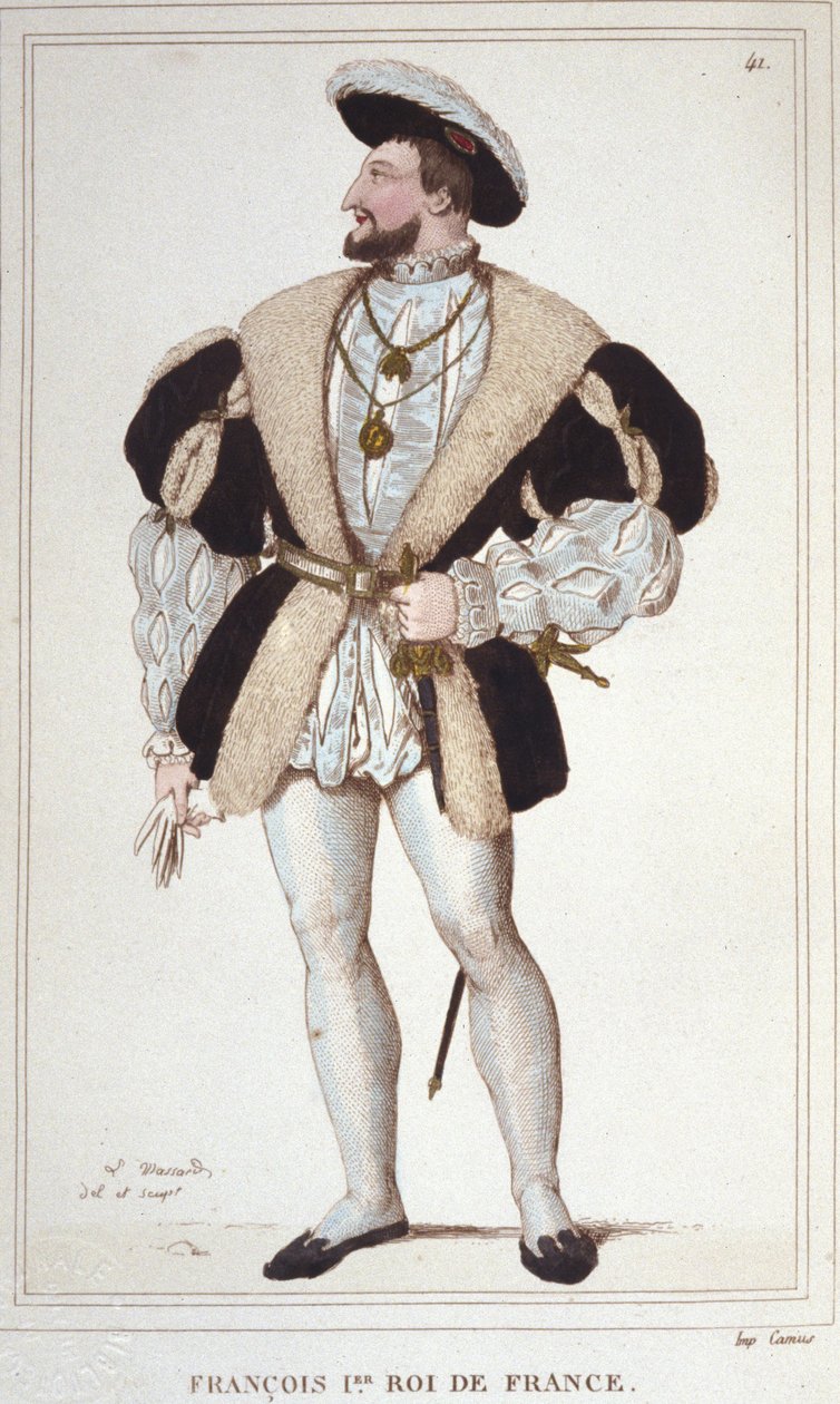 Francois I:n muotokuva (1494 - 1547) Kaiverrus vuodelta 1830 tekijältä Unknown artist