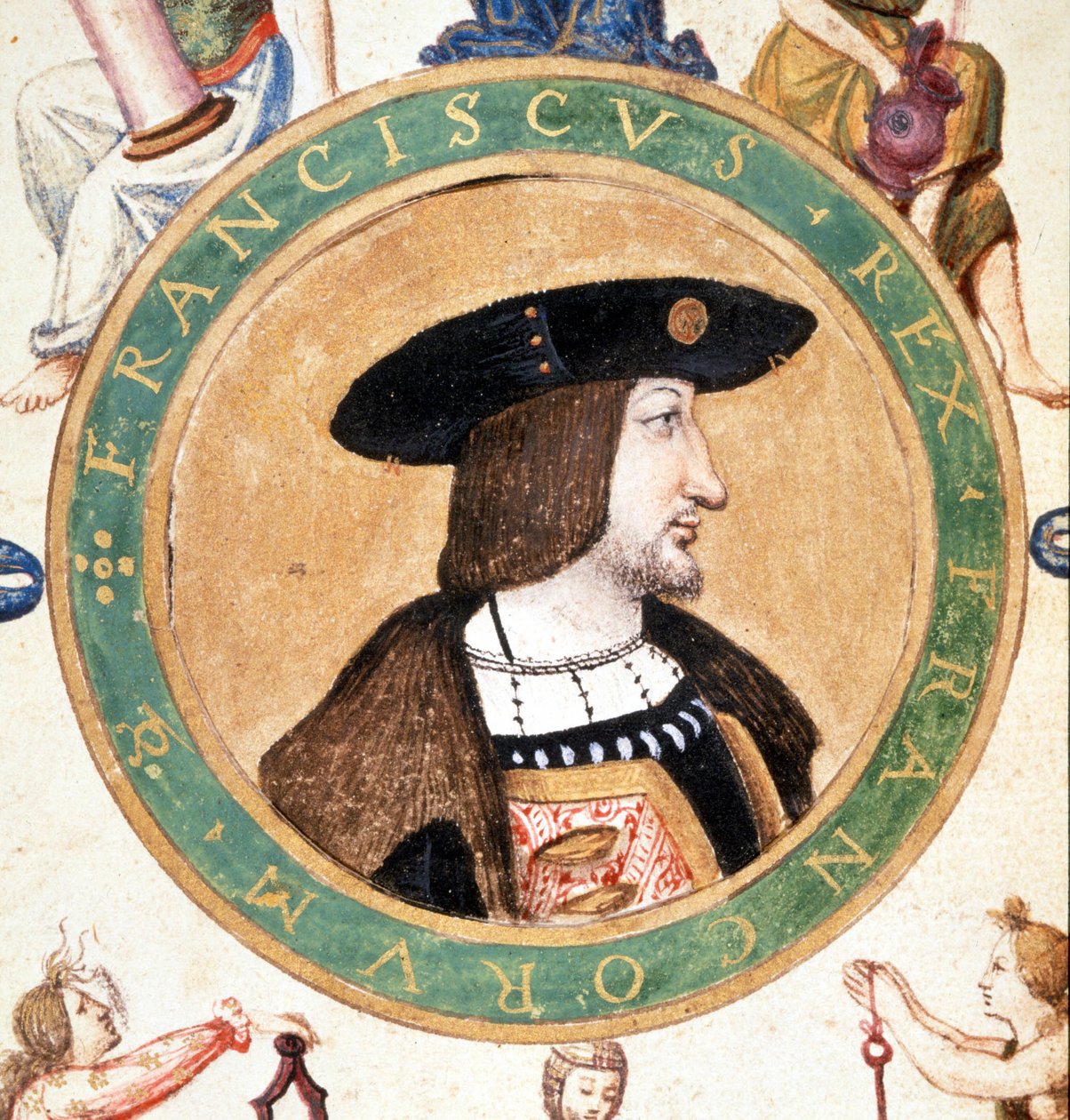 Francois I:n muotokuva, miniatyyri 1500-luvulta. tekijältä Unknown artist