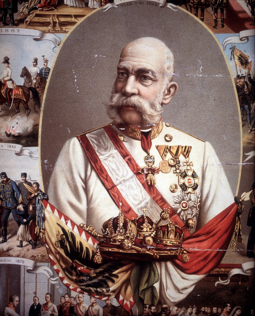 François Joseph I:n (1830-1916) muotokuva. Itävallan keisari ja Unkarin kuningas. kromolitografia 1800-luvun lopulla. tekijältä Unknown artist