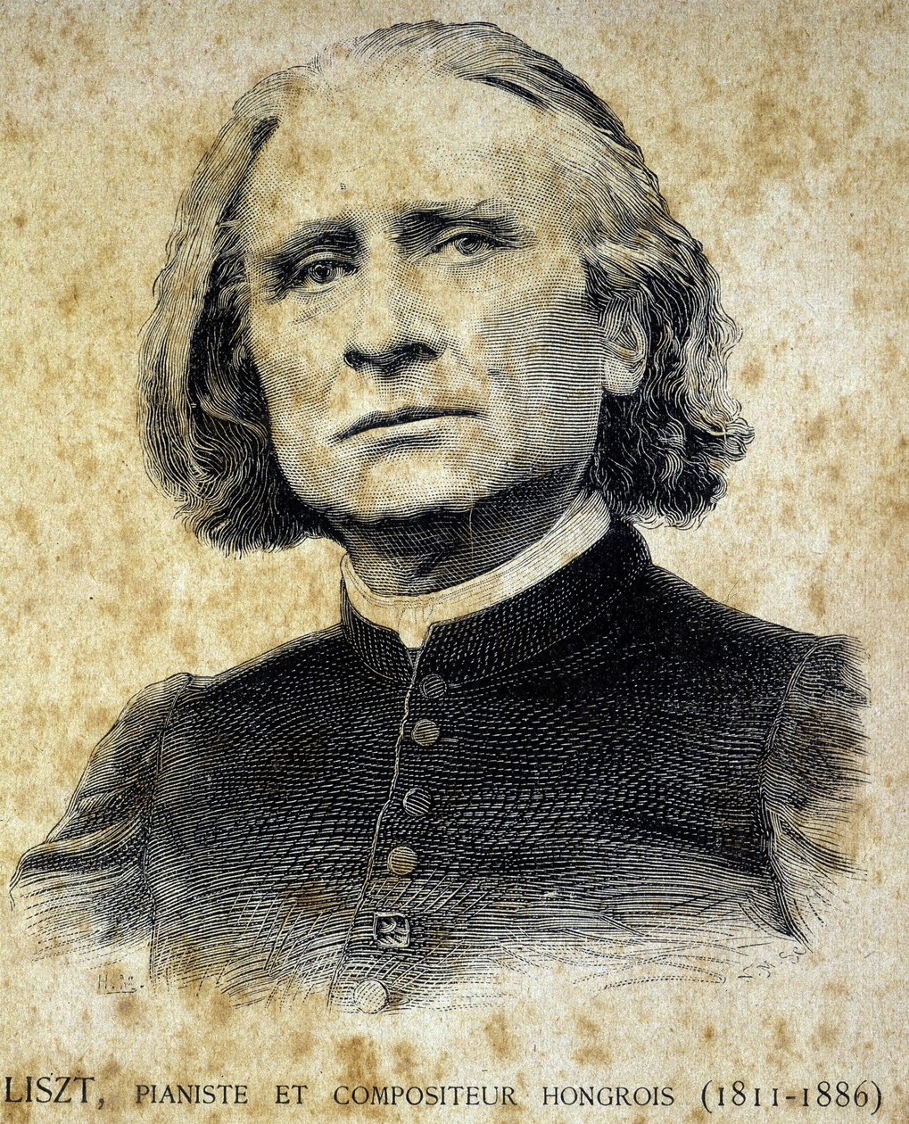 Franz Lisztin, unkarilaisen pianistin ja säveltäjän (1811 - 1886) muotokuva - teoksessa "" Les Contemporains"", n.d. 1800-luvun lopulla. tekijältä Unknown artist