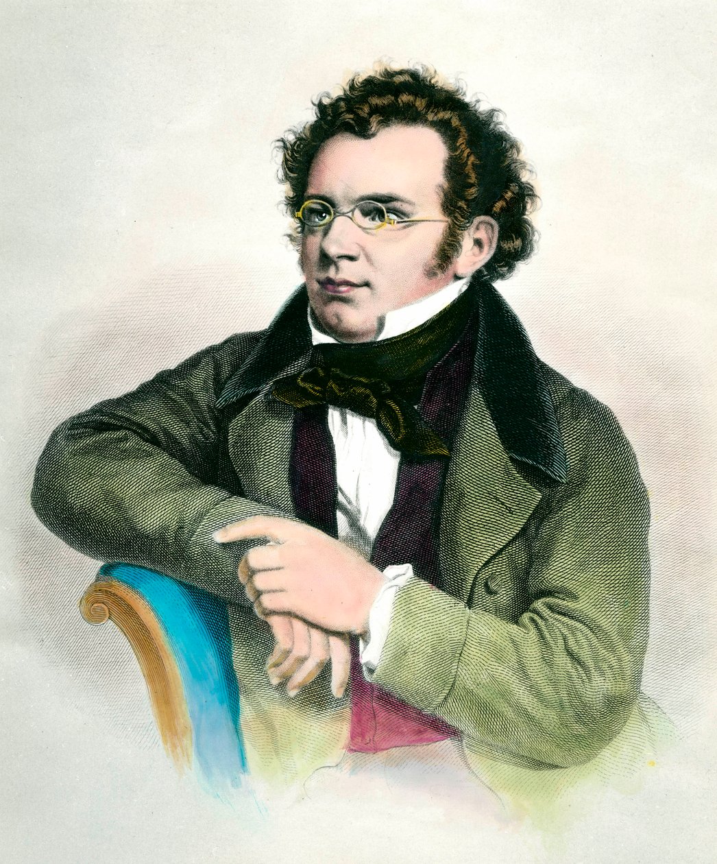 Franz Schubertin (1797-1828), itävaltalaisen säveltäjän muotokuva. Kaiverrus 1800-luvulta. Yksityinen kokoelma tekijältä Unknown artist