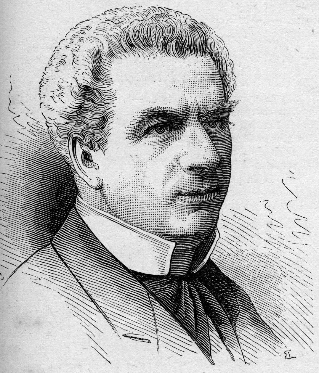 Muotokuva Frederic Febvrestä (1833-1916), ranskalaisesta koomikosta, Comedie Francaisen jäsenestä. Kaiverrus "" Le Monde Illustré" -julkaisussa n¡1168, 16. elokuuta 1879. tekijältä Unknown artist
