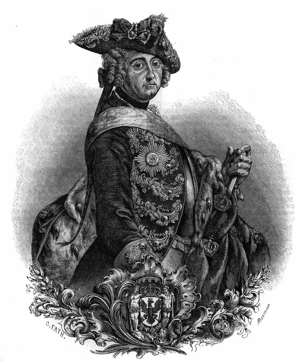Frederic II:n (1712-1786), Preussin kuninkaan, Frederik Suurena tunnetun muotokuva. tekijältä Unknown artist