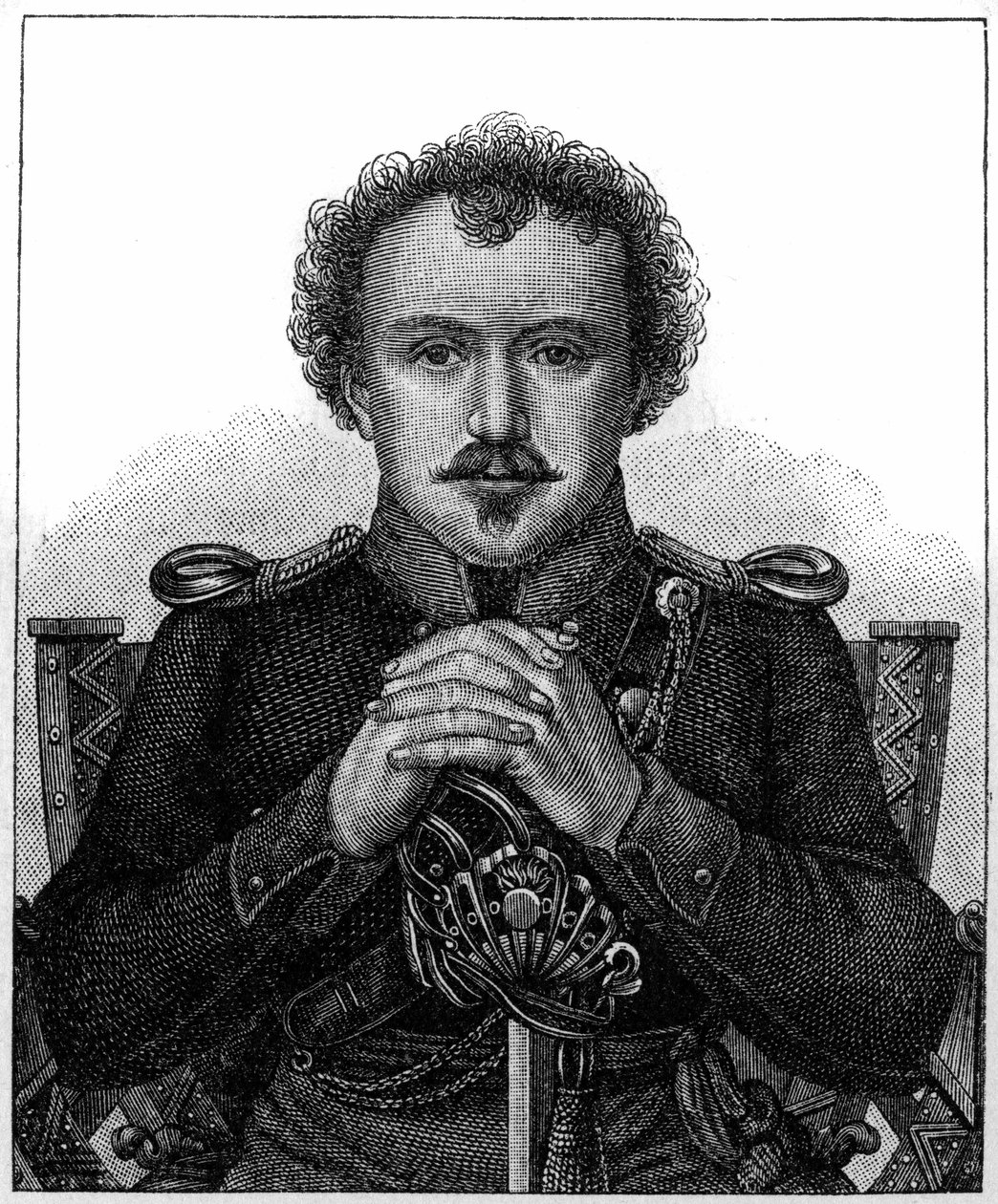 Muotokuva Friedrich Heinrich Karl de la Mottesta, paroni Fouquesta, joka tunnetaan nimellä La Motte-Fouque (1777-1843), saksalainen romanttinen kirjailija. tekijältä Unknown artist