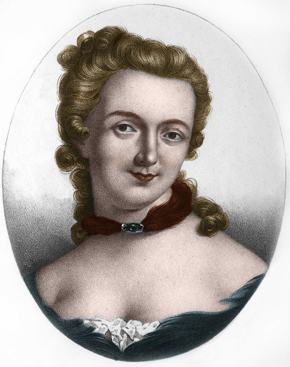Muotokuva Gabrielle Emilie de Breteuilista, Marquise (Madame) du Chatelet (1706-1749) Marquise Le Tonnelier de Breteuil, ranskalainen kirjainnainen. tekijältä Unknown artist