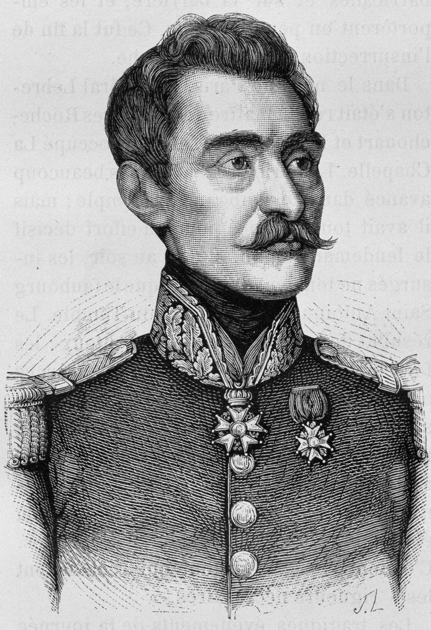 Kenraali Bréan muotokuva. Kaiverrus 1800-luvun lopusta H. Martinin teokseen "Histoire de France". tekijältä Unknown artist