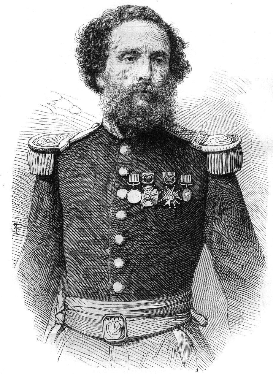 Perun tasavallan presidentin kenraali Juan Antonio Pezetin (1809-1879) muotokuva. Kaiverrus "Maailmankaikkeudessa" tekijältä Unknown artist
