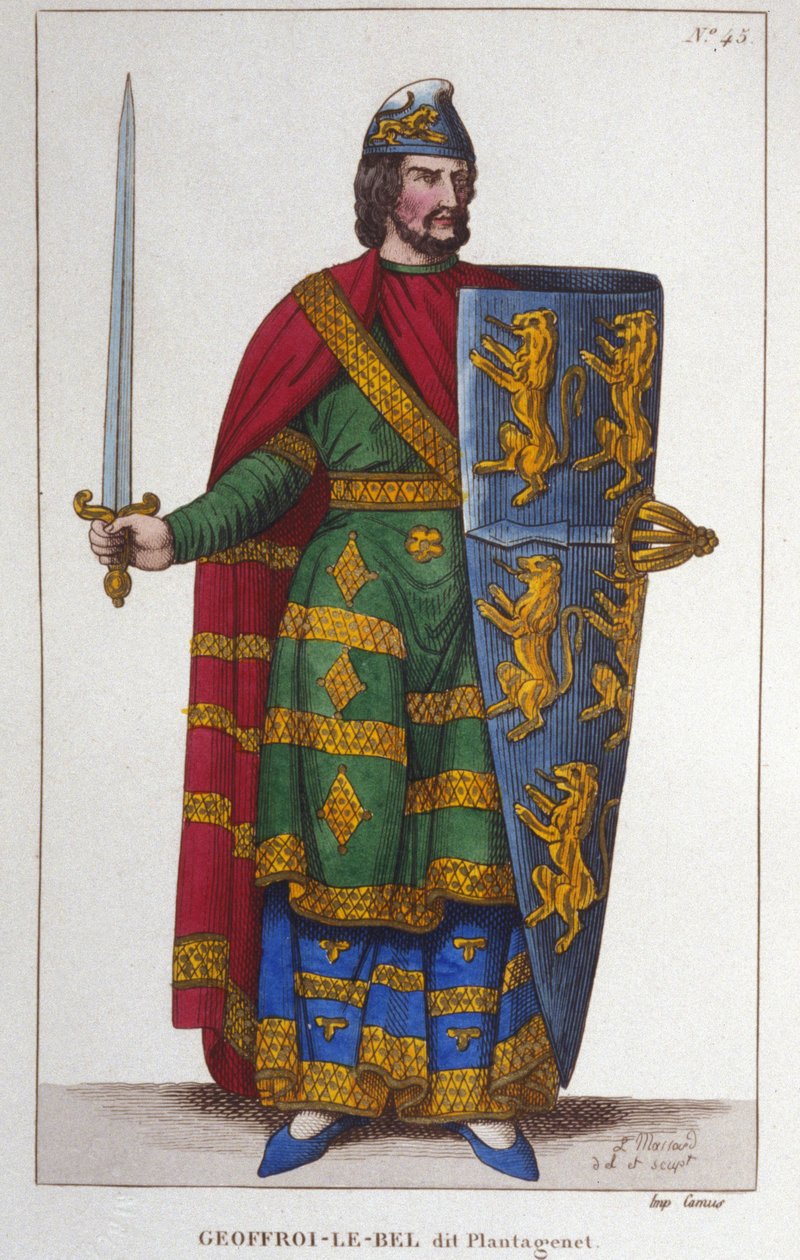 Geoffroy V:n muotokuva sanoi Le Bel tai Plantagenêt Anjoun kreivi (1113-1151). Kaiverrus vuodelta 1830 tekijältä Unknown artist