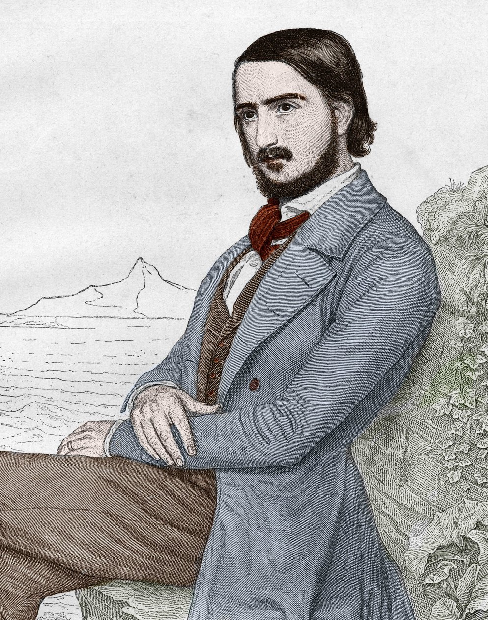 Georges (Georg) Herweghin (1817-1875) muotokuva, saksalainen runoilija, joka perustuu C. HITZin maalaukseen. tekijältä Unknown artist