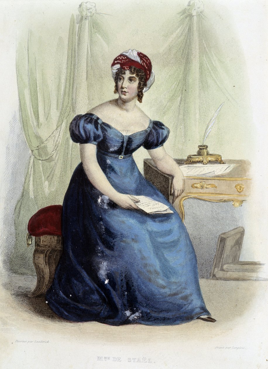 Germaine Neckerin muotokuva, Stael Holsteinin (Stael-Holstein) paronitar dit Madame de Stael (1766-1817) - teoksessa "Le Plutarque Français", toim. Mannechet tekijältä Unknown artist