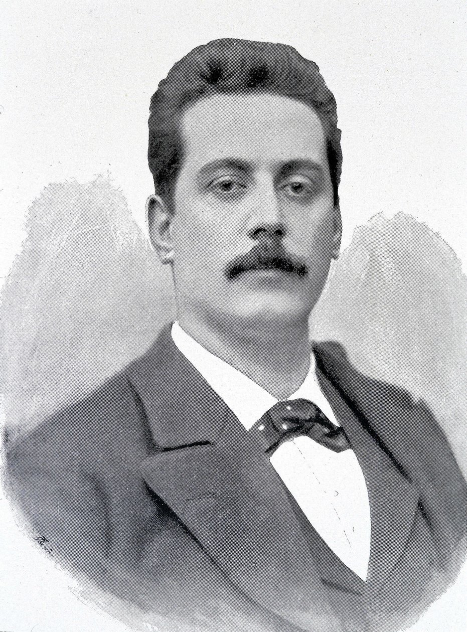 Giacomo Puccinin muotokuva, italialainen säveltäjä (1858-1924), kaiverrus 1800-luvulta. tekijältä Unknown artist