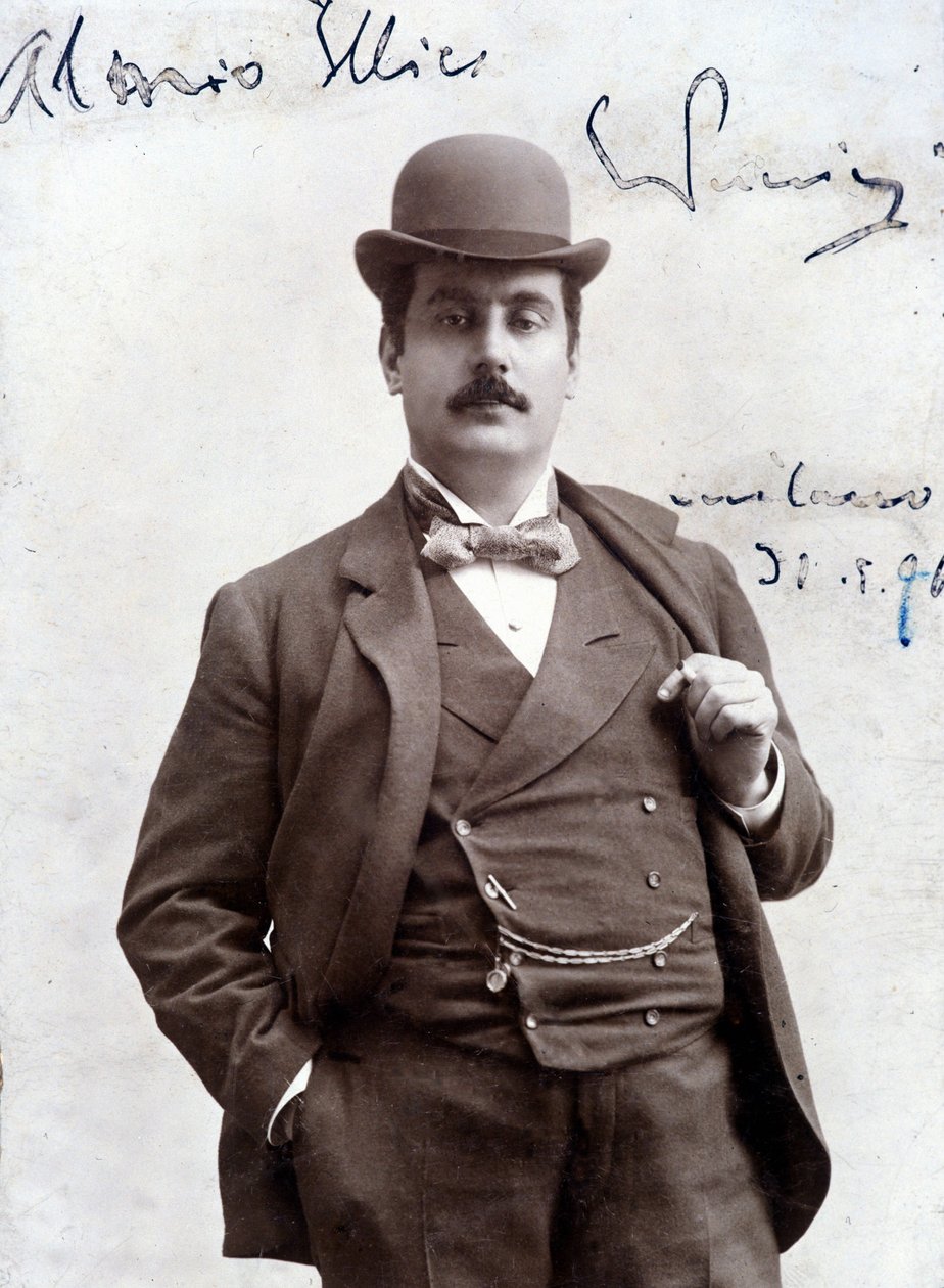 Giacomo Puccinin muotokuva vuonna 1896 (1858-1924), italialainen säveltäjä. tekijältä Unknown artist