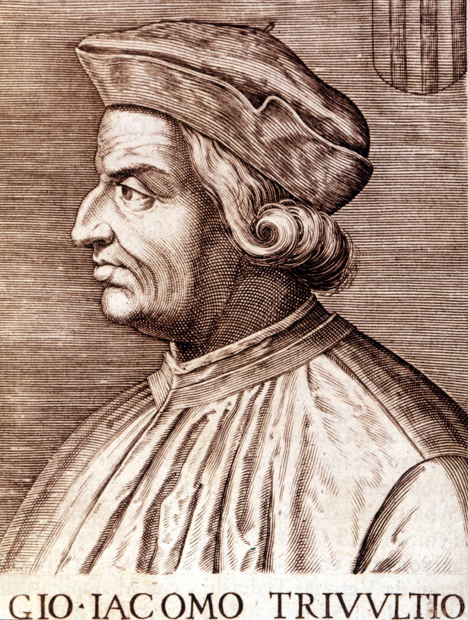 Giangiacomo Trivulzion (marsalkka Trivulcen) Marquis de Vigevanon muotokuva ranskaksi Trivulce. Ranskan marsalkka (1448-1518). Kaiverrus 1600-luvulta tekijältä Unknown artist