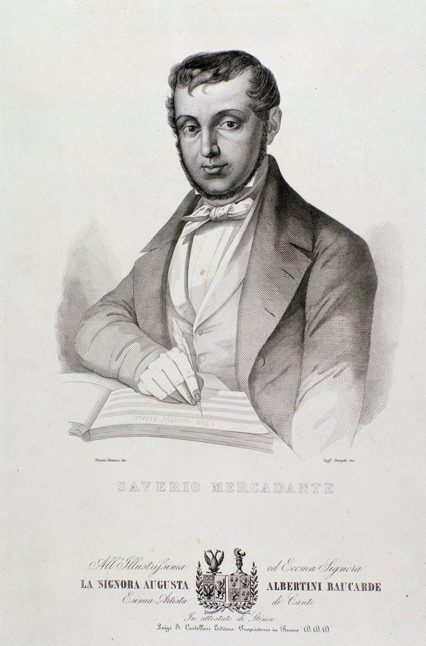 Muotokuva Giuseppe Saverio Mercadantesta (1795-1870), italialainen säveltäjä Litografia. 1800-luvulla. Bologna, kansalaismusiikin museo tekijältä Unknown artist