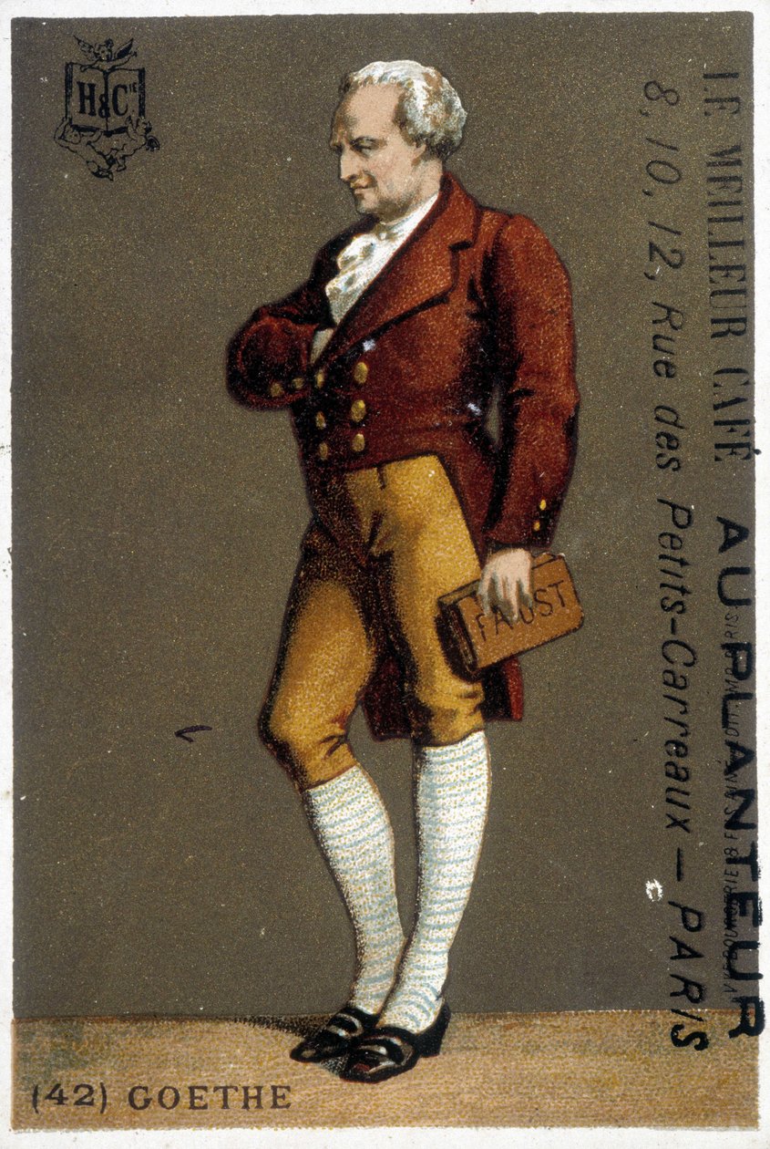 Goethen muotokuva. Piirustus sd. 1800-luvulla. Goethen muotokuva jaloissa. Piirustus sd. 1800-luvulla. tekijältä Unknown artist