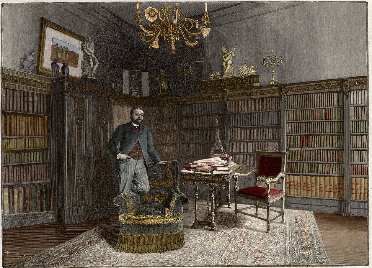 Gustave Eiffelin (1832-1923), ranskalaisen insinöörin muotokuva vuonna 1892 toimistossaan. tekijältä Unknown artist