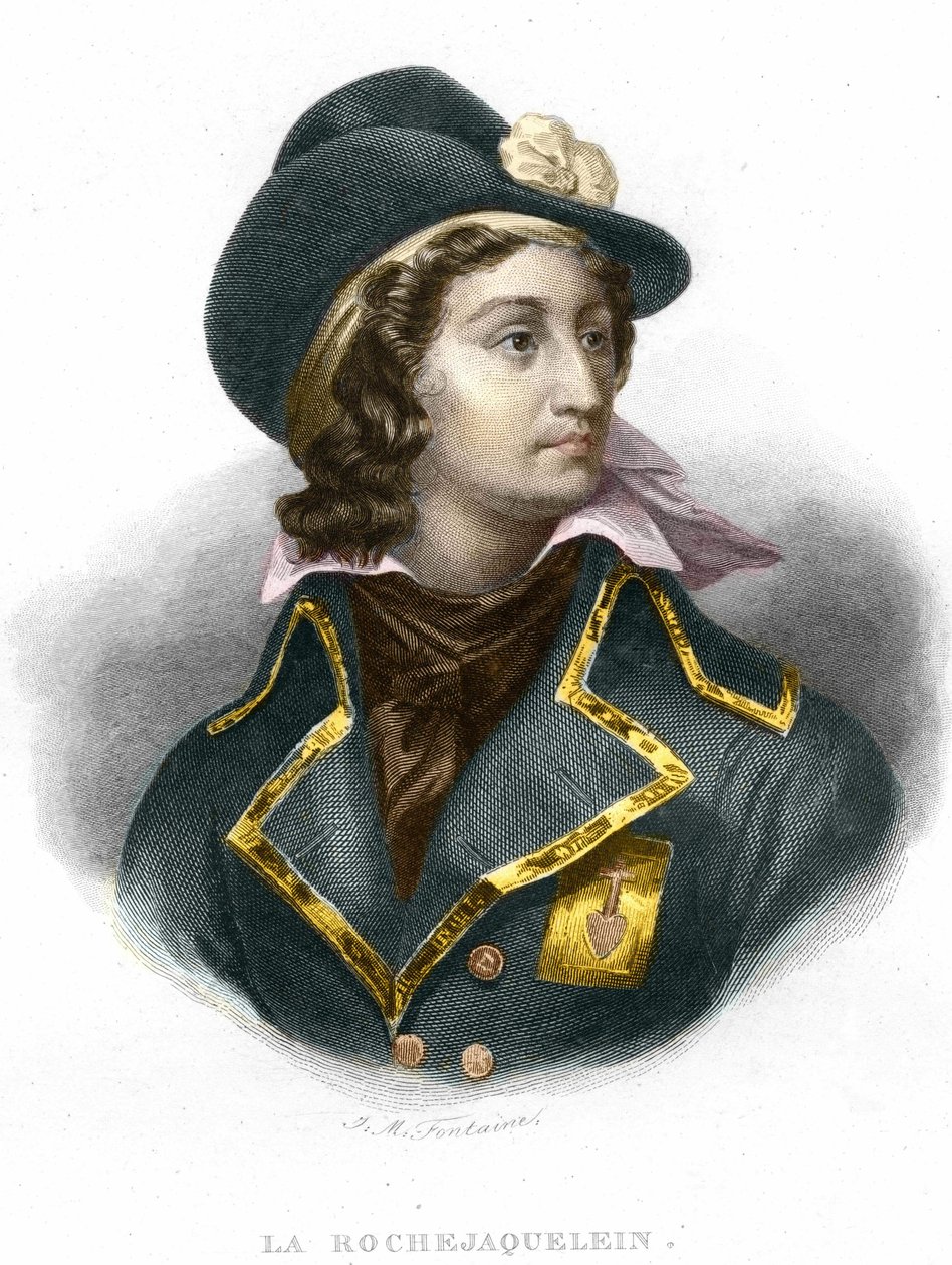 La Rochejaqueleinin (tai Verger de La Rochejacqueleinin) kreivin Henri du Vergierin muotokuva (1772-1794), General Vendeenin kaiverrus vuodelta 1854 tekijältä Unknown artist