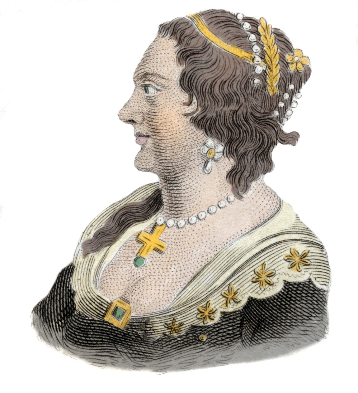 Ranskalaisen Henriette Marien (1609-1669), Englannin kuningatarpuolison muotokuva. Kaiverrus 1800-luvulta tekijältä Unknown artist