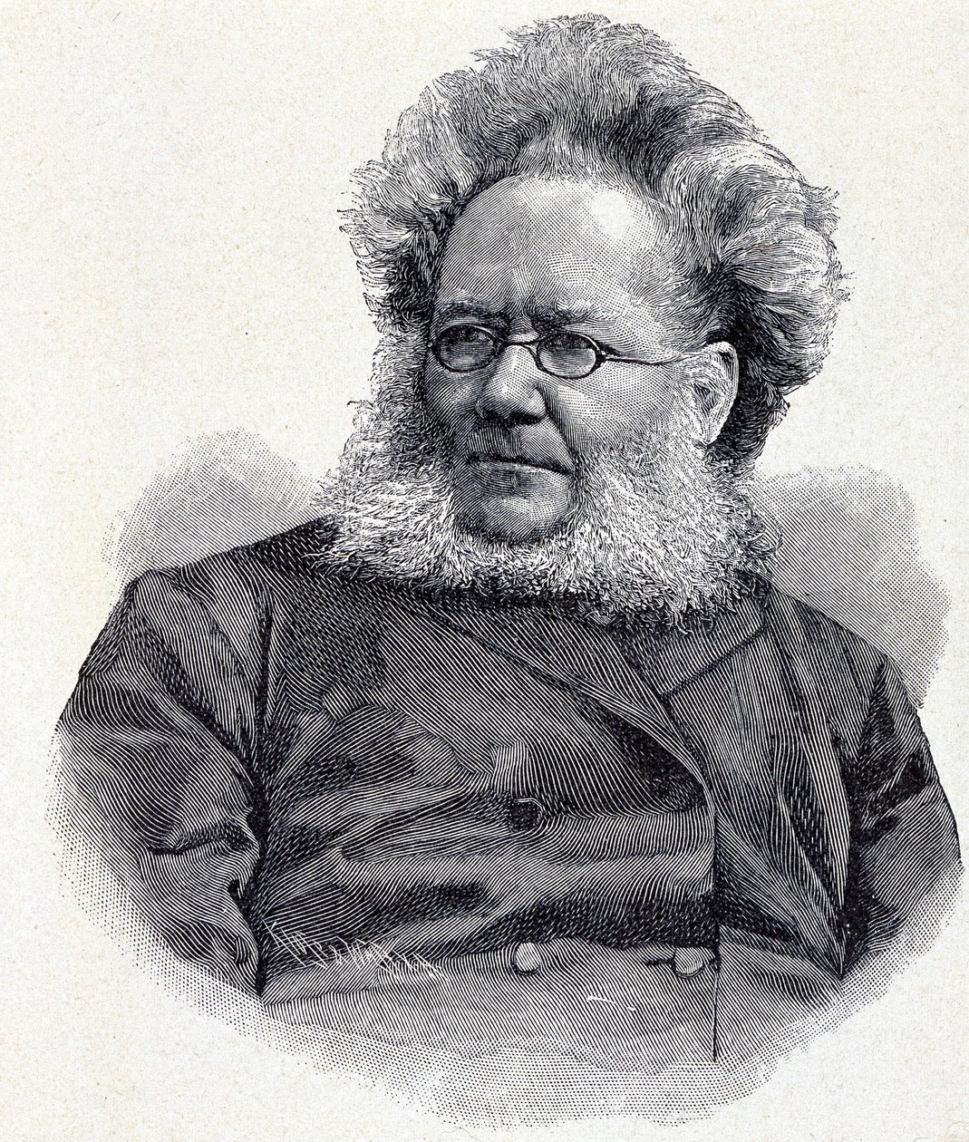 Henrik (Henri) Johan Ibsenin (1828-1906), norjalaisen runoilijan ja näytelmäkirjailijan muotokuva, kaiverrus 1800-luku tekijältä Unknown artist