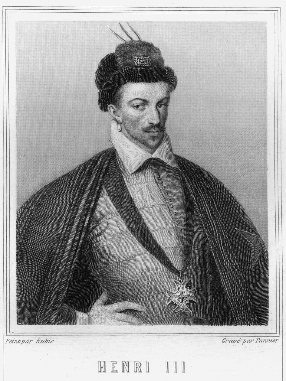 Henry III:n (1551 - 1589), Ranskan kuninkaan muotokuva - Lavalléen "Histoire des Français" -kirjassa, kaiverrus, sd. tekijältä Unknown artist