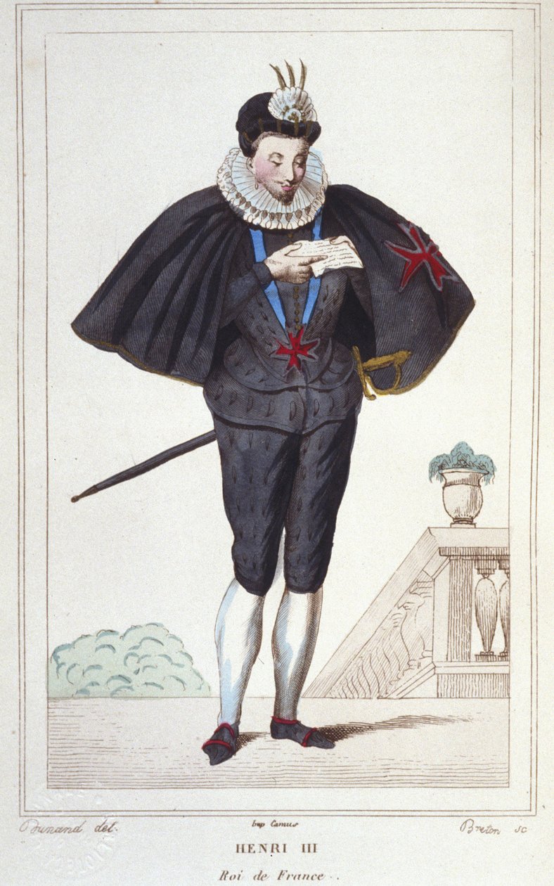 Henry III:n (1551-1589), Ranskan kuninkaan muotokuva. kaiverrus vuodelta 1830 tekijältä Unknown artist