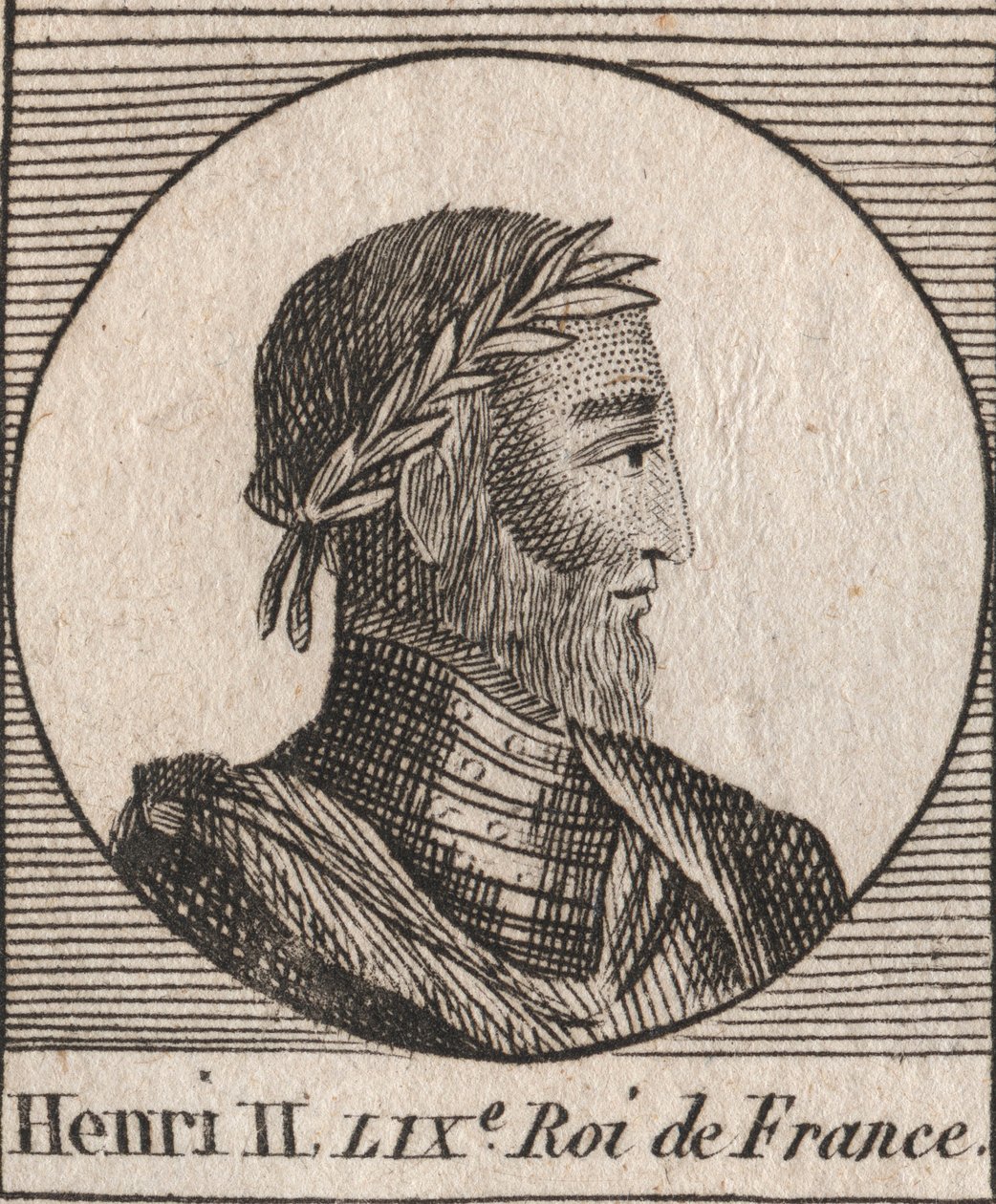 Muotokuva Henrik II:sta (1519-1559) Ranskan kuningas - Henrik II (1519-59), Ranskan kuningas - kaiverrus Charles Constant Le Tellierin kirjasta "Instruction sur l