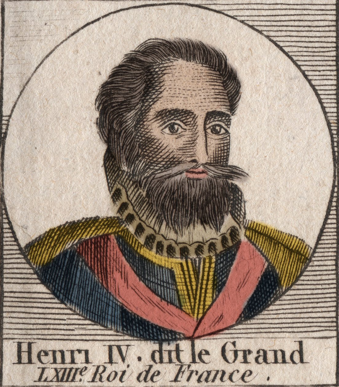 Henry IV:n (1553-1610) Ranskan kuninkaan muotokuva - Henry IV:n (1553-1610) Ranskan kuninkaan muotokuva - kaiverrus Charles Constant Le Tellierin kirjasta "Instruction sur l