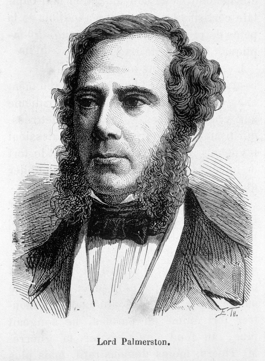 Henry Templen muotokuva, varakreivi Lord Palmerston (1784 - 1865), brittiläinen poliitikko. Kaiverrus 1800-luku tekijältä Unknown artist
