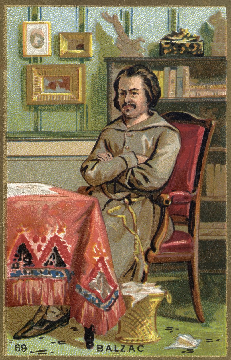 Honoré de Balzacin (1799-1850), ranskalaisen kirjailijan muotokuva. 1800-luvun kromolitografia. tekijältä Unknown artist